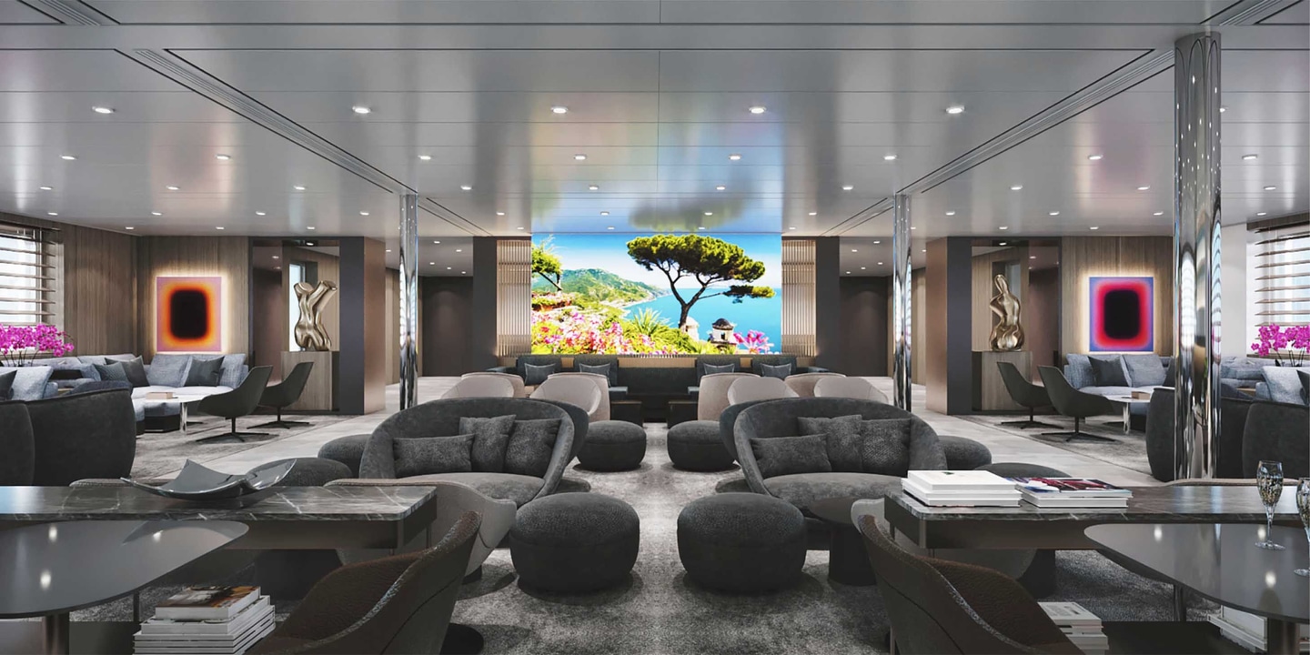 lounge area on board a luxury yacht