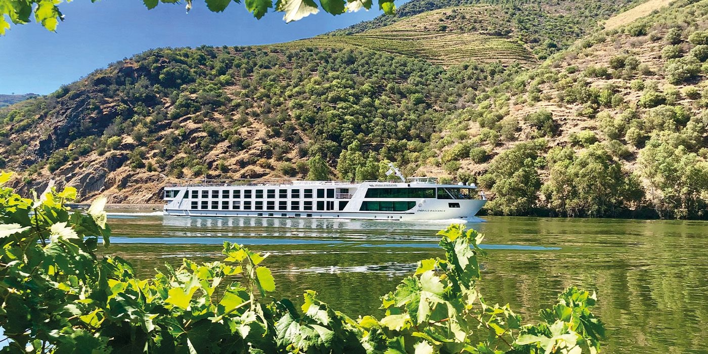 Emerald Radiance cruising the Douro River past terraced green hills